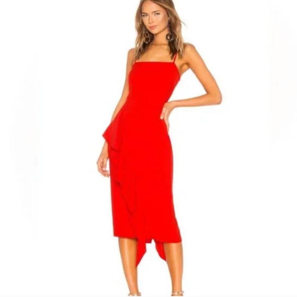 Lovers + Friends Cleo Red Ruffle Midi Dress